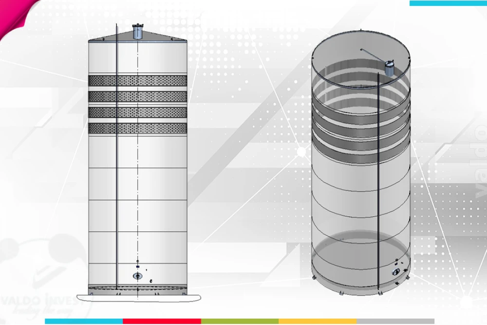 Rezervor pentru stocare vin cu termomanta pe postament de beton